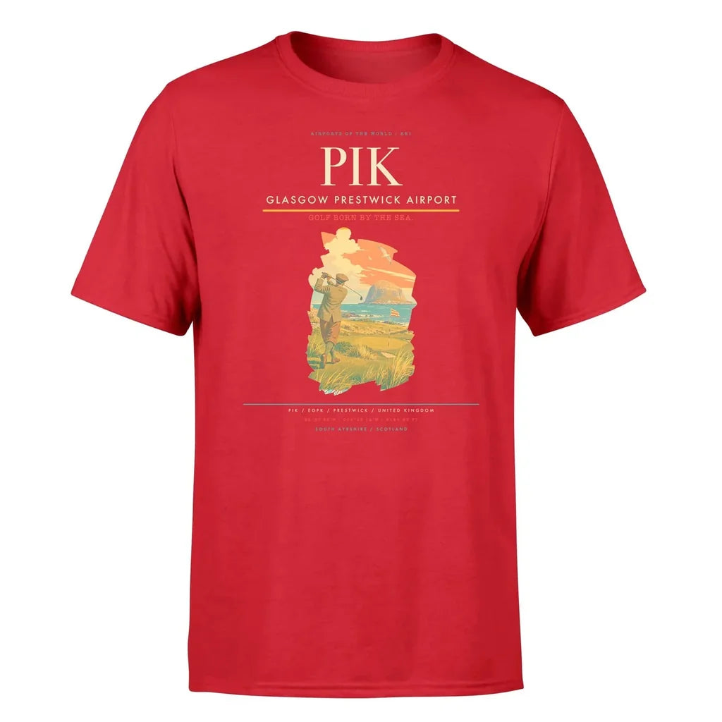 Glasgow Prestwick Airport (PIK) T-Shirt single-side front print in Red | glasgow-prestwick-airport-pik-double-side-t-shirt