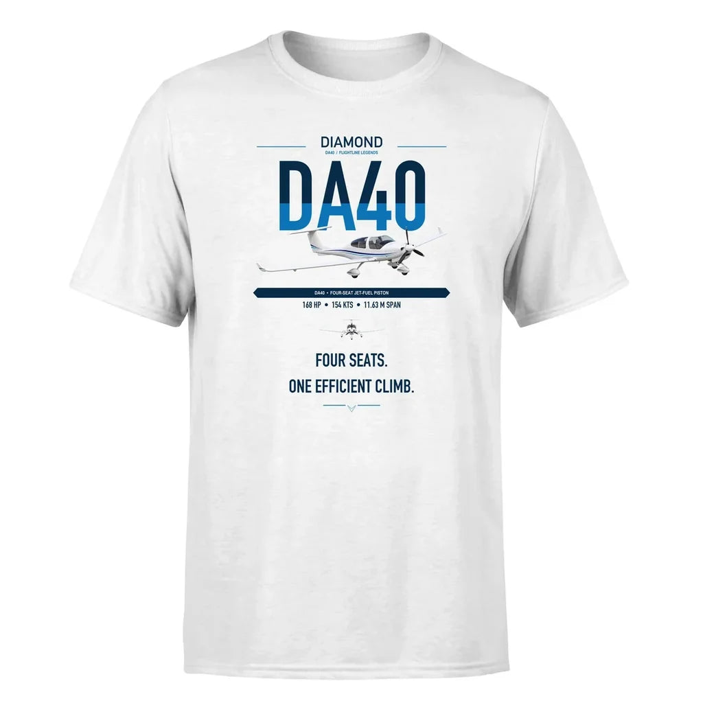Diamond DA40 design on white t-shirt, single-side print