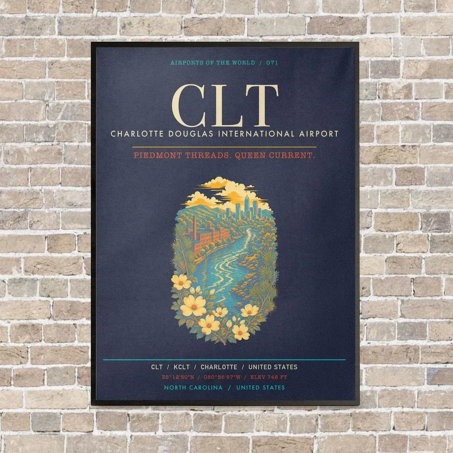Charlotte Douglas International Airport CLT - Canvas Framed - Navy Blue