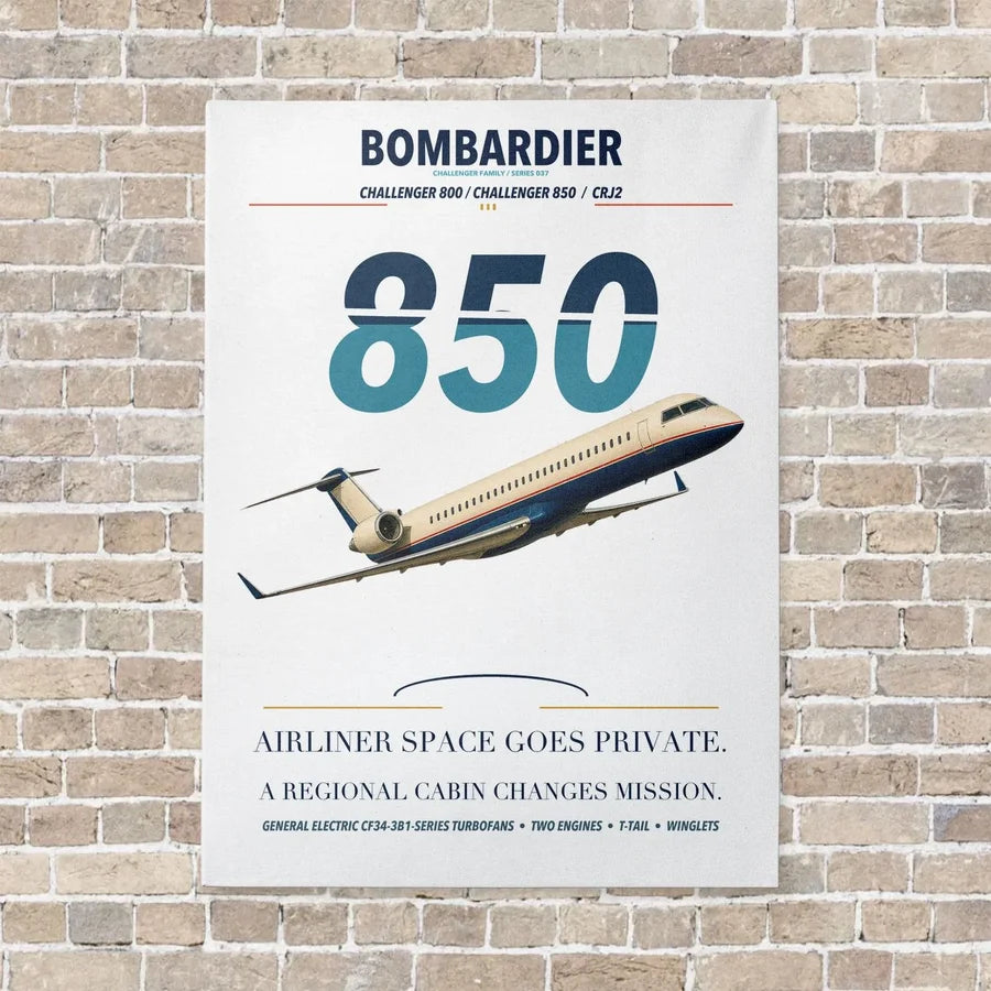 Bombardier Challenger 850 vertical canvas print - no frame - white background