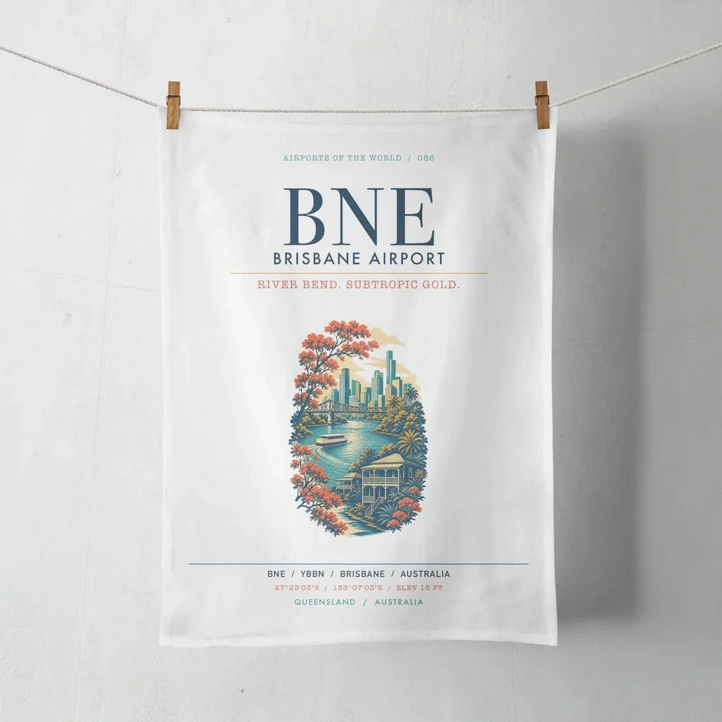 Brisbane Airport (BNE) design on white towel