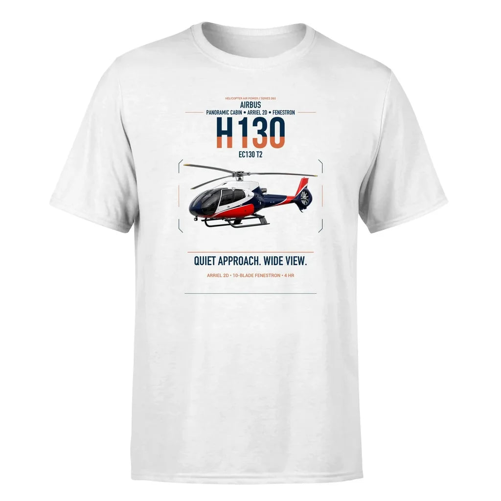 Airbus H130 design on white t-shirt, single-side print