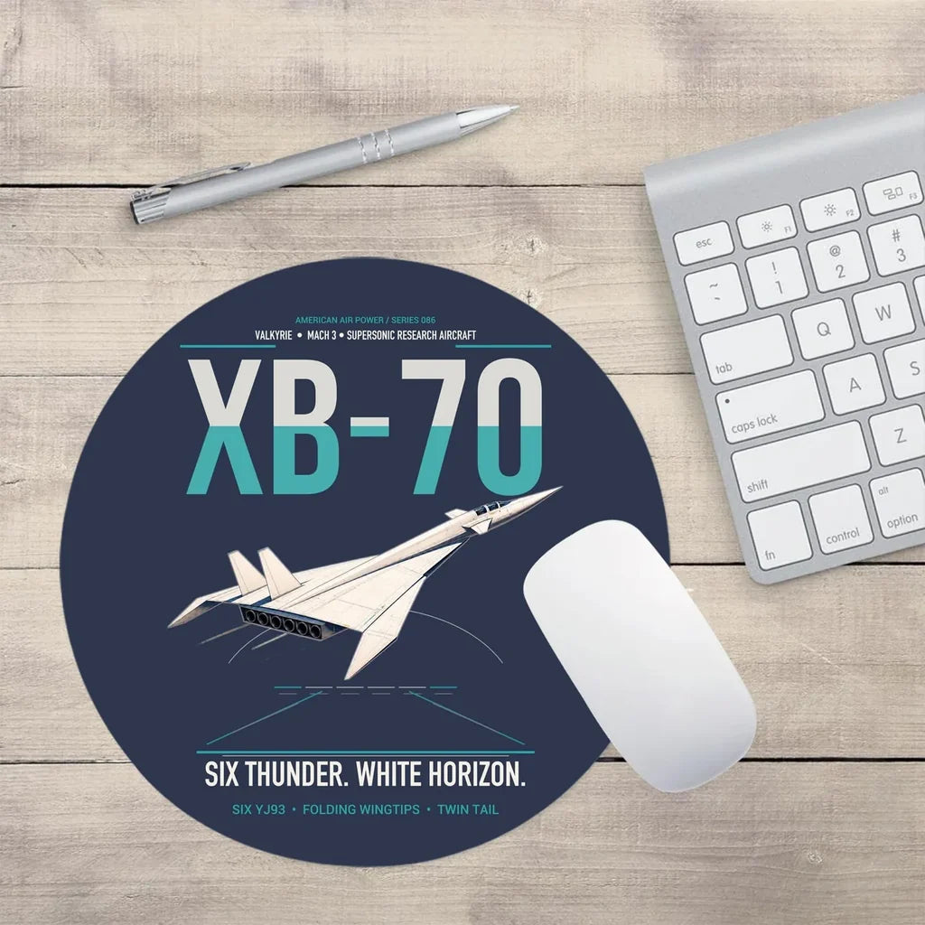 XB-70A Valkyrie design on navy blue round mouse pad