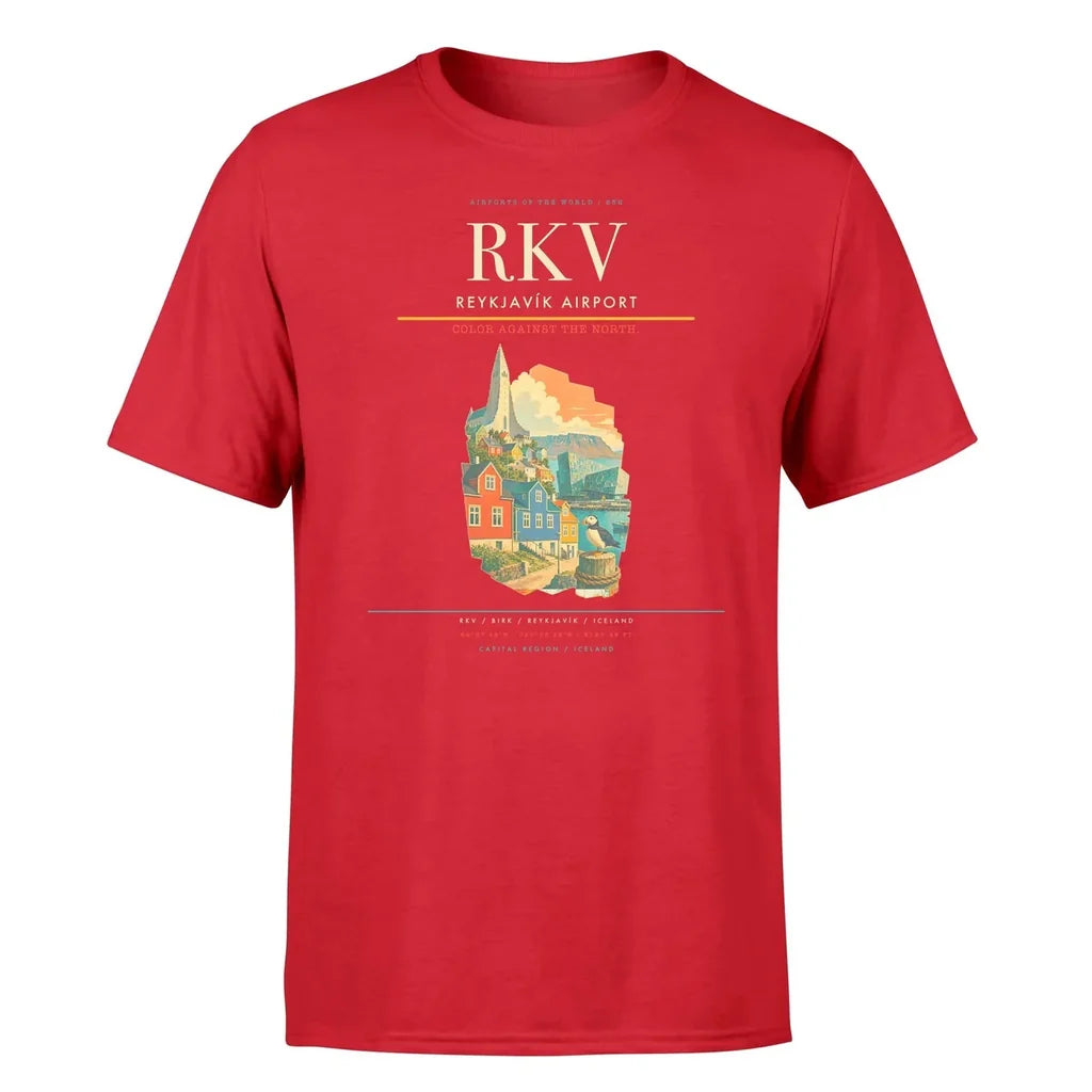 Reykjavík Airport (RKV) T-Shirt single-side front print in Red | reykjavík-airport-rkv-double-side-t-shirt