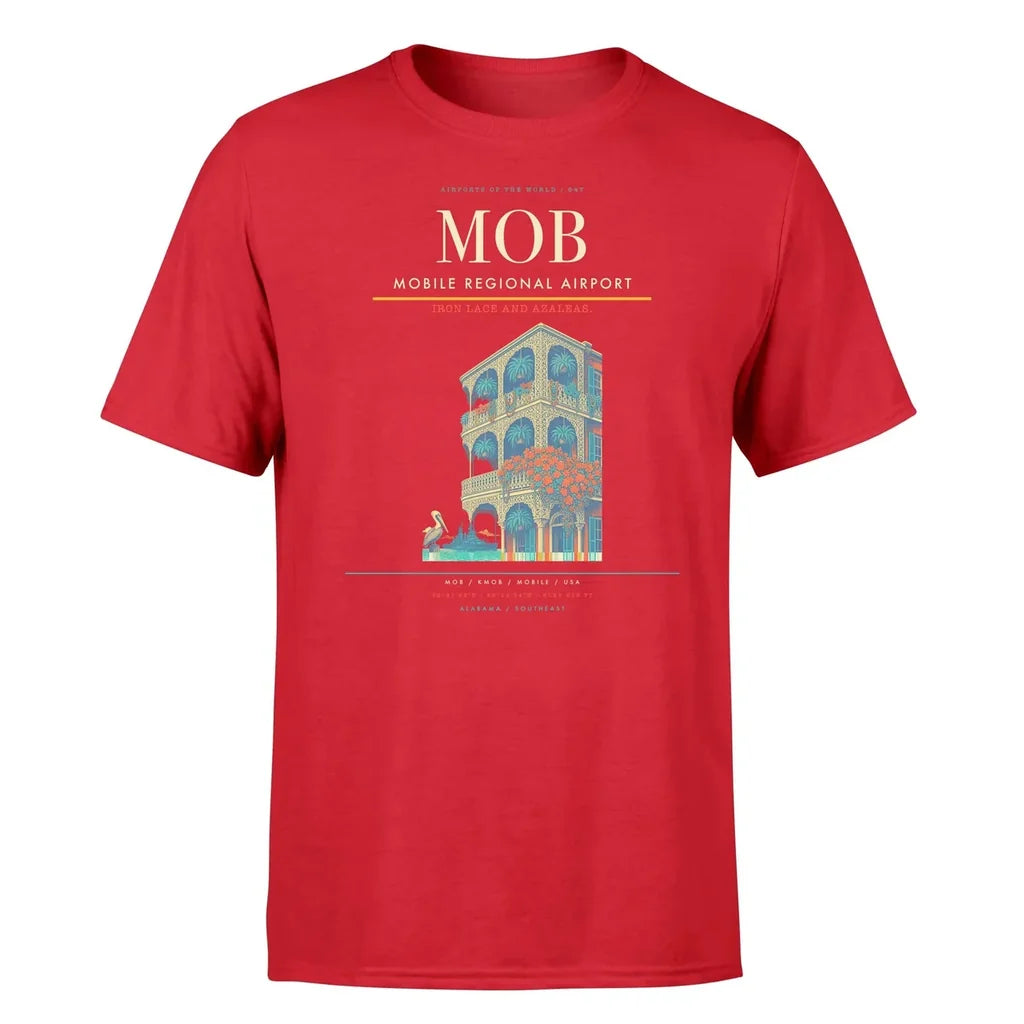 Mobile Regional Airport (MOB) T-Shirt single-side front print in Red | mobile-regional-airport-mob-double-side-t-shirt