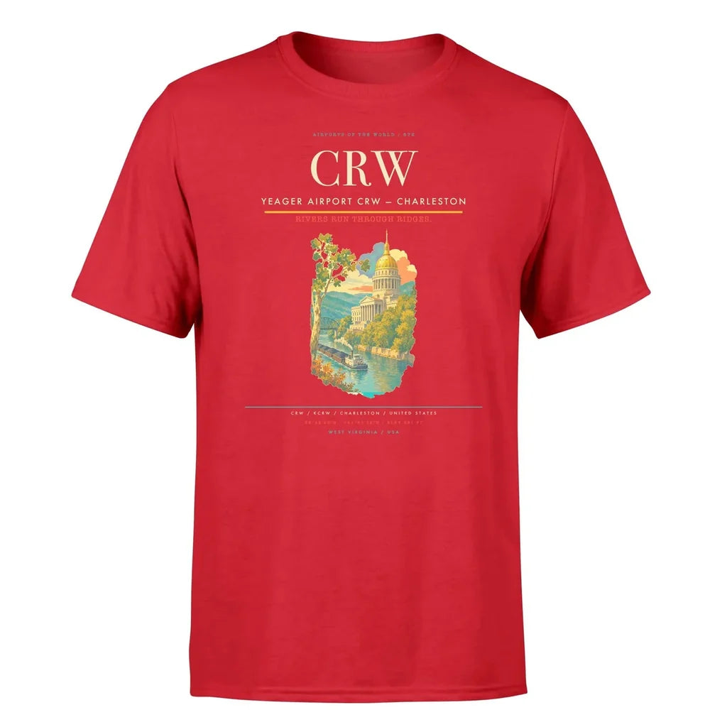Yeager Airport (CRW) T-Shirt single-side front print in Red | yeager-airport-crw-double-side-t-shirt