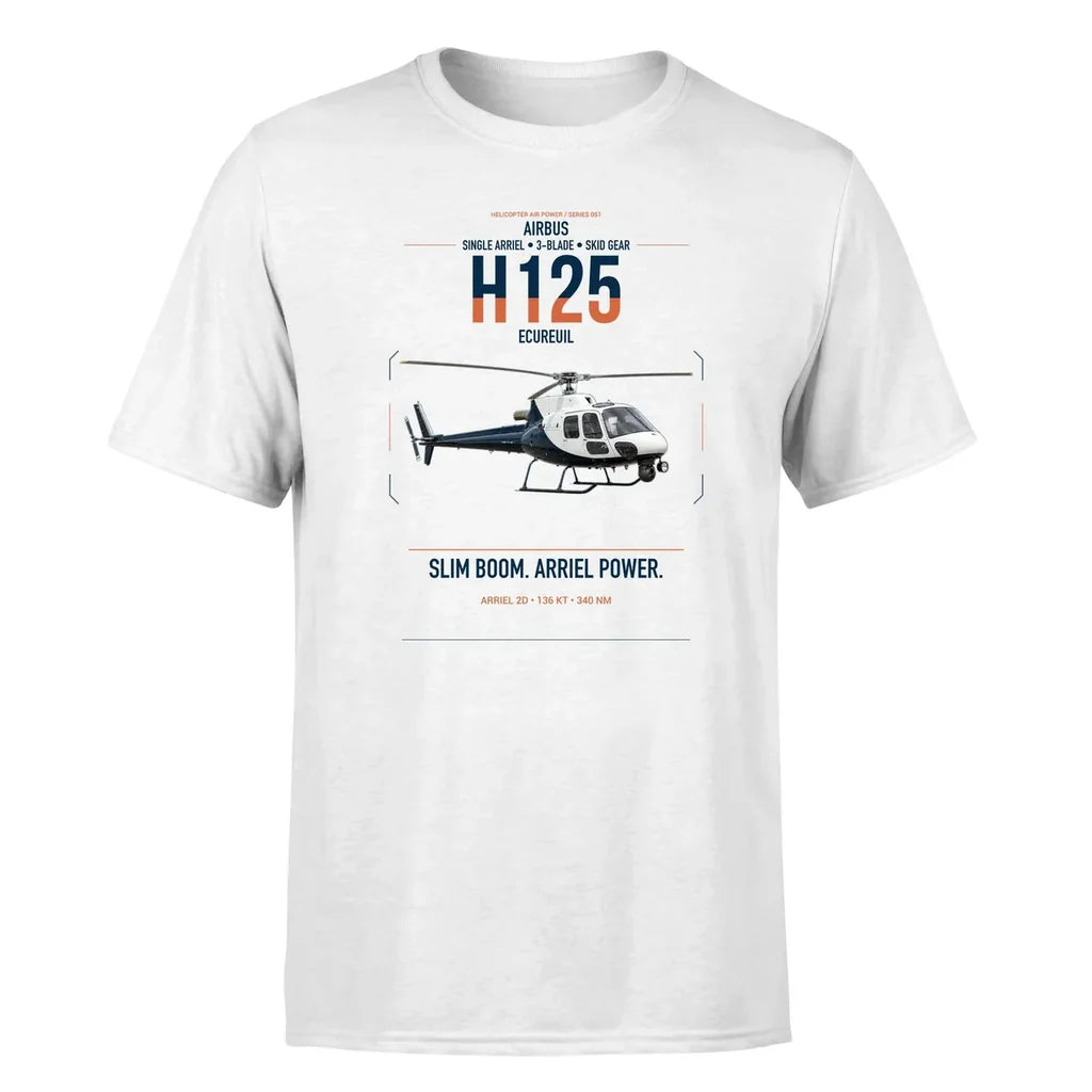 Airbus H125 design on white t-shirt, single-side print