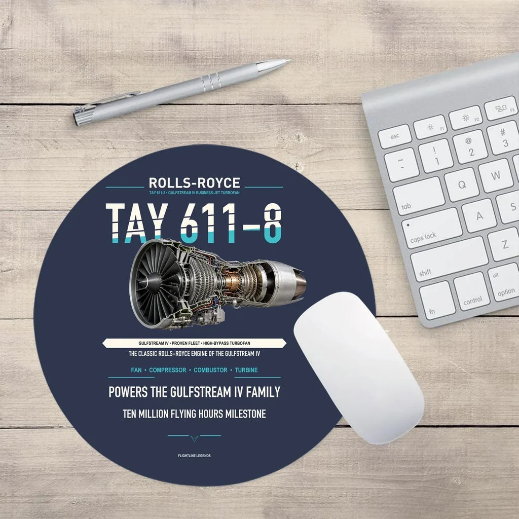 TAY 611-8 design on navy blue round mouse pad