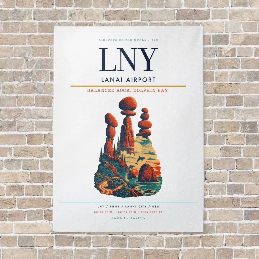 Lanai Airport LNY vertical canvas print - no frame - white background