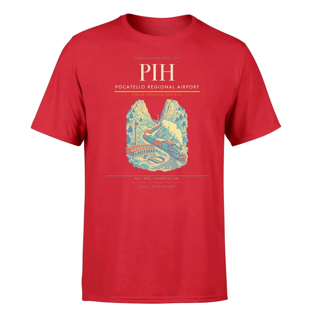 Pocatello Regional Airport (PIH) T-Shirt single-side front print in Red | pocatello-regional-airport-pih-double-side-t-shirt