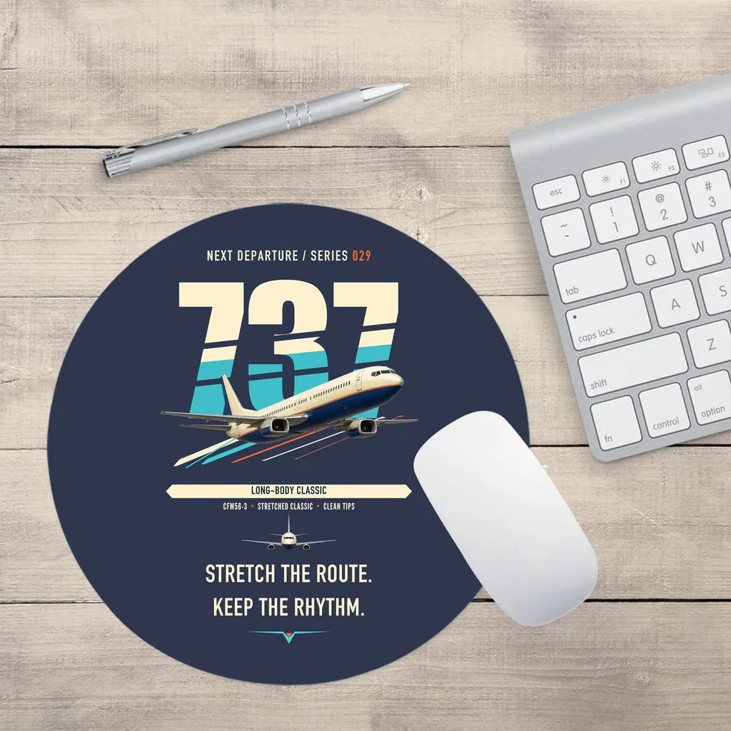 Boeing 737-400 Classic design on navy blue round mouse pad