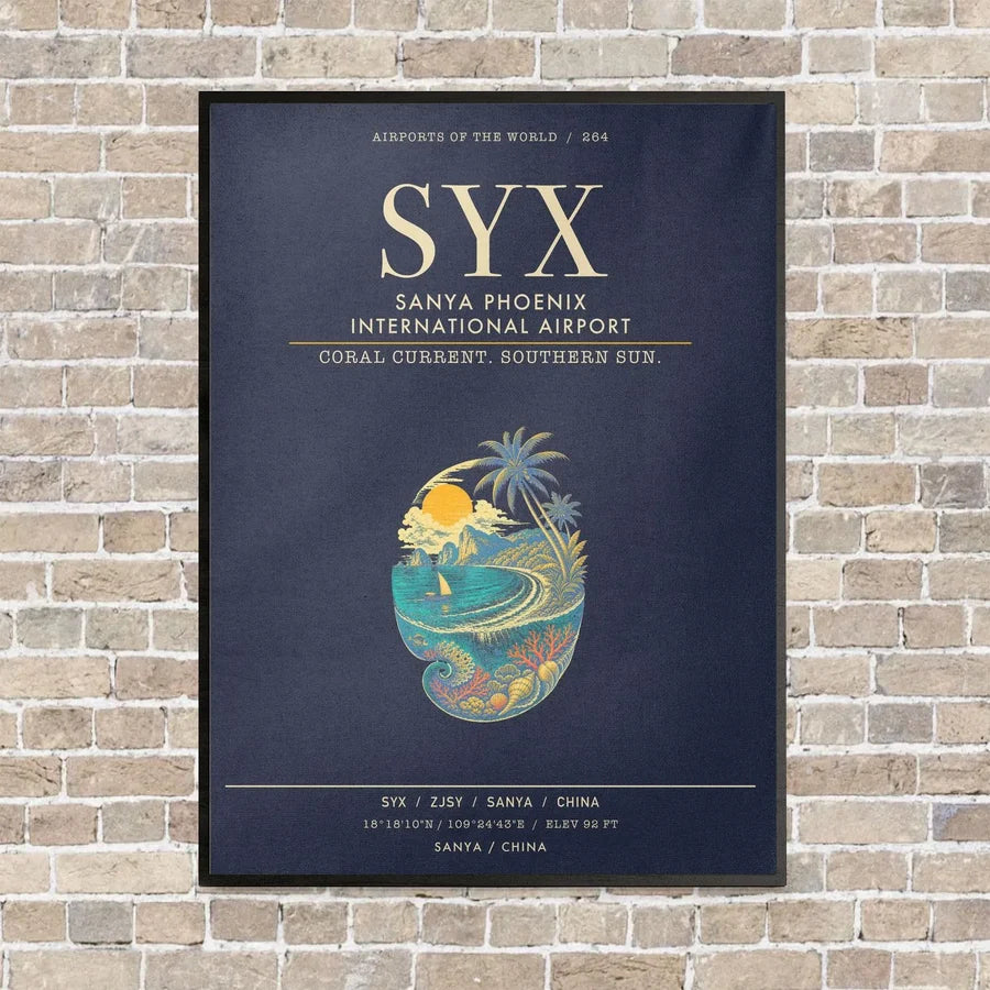 Sanya Phoenix International Airport SYX - Canvas Framed - Navy Blue