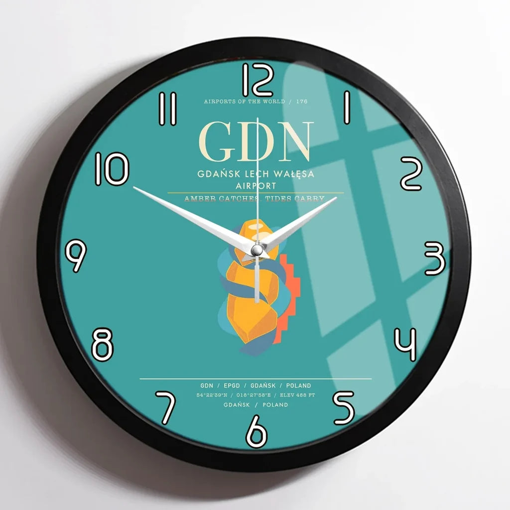 Gdansk Lech Waesa Airport GDN Wall-Clock Framed - Turquoise