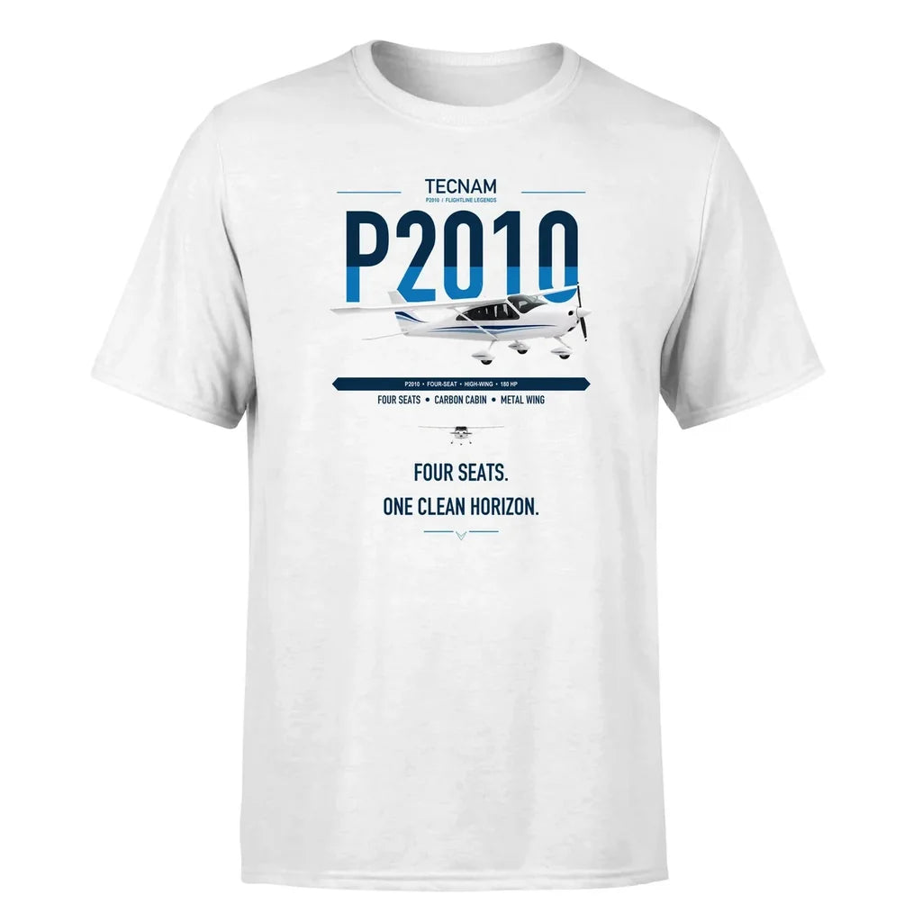 Tecnam P2010 design on white t-shirt, single-side print