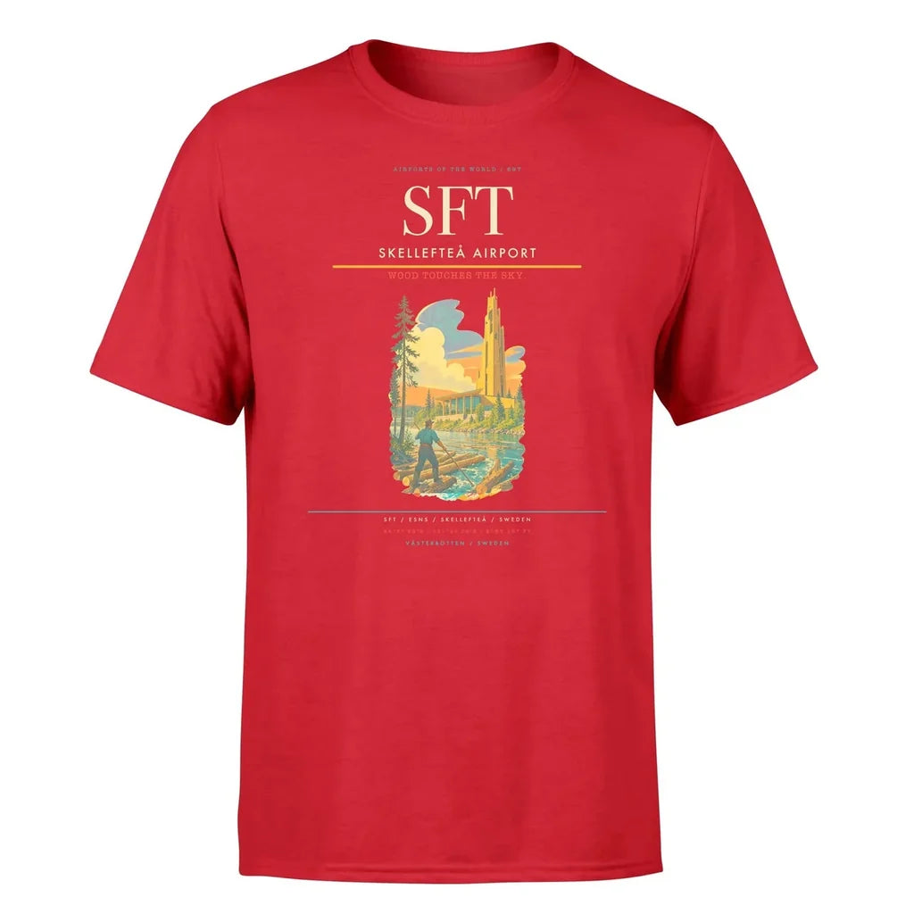 Skellefteå Airport (SFT) T-Shirt single-side front print in Red | skellefteå-airport-sft-double-side-t-shirt