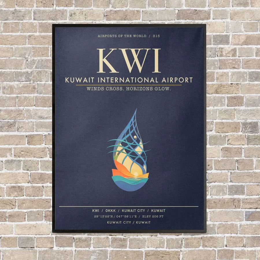 Kuwait International Airport KWI - Canvas Framed - Navy Blue