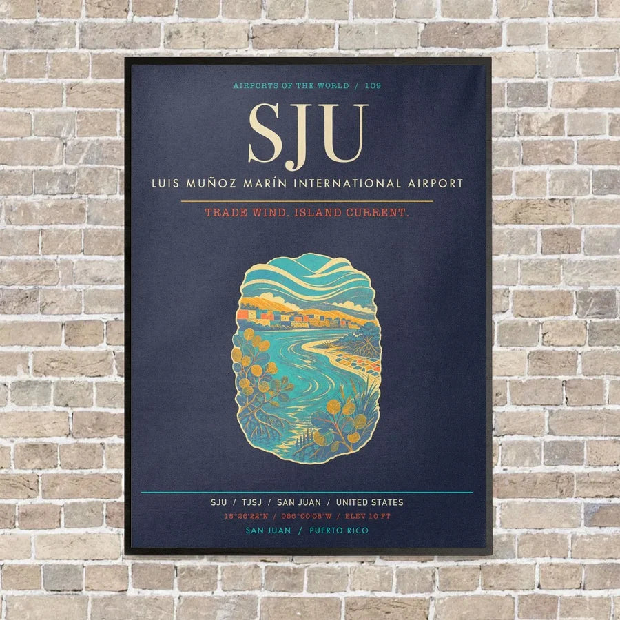Luis Munoz Marin International Airport San Juan SJU - Canvas Framed - Navy Blue