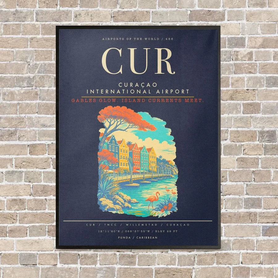 Curacao International Airport CUR - Canvas Framed - Navy Blue