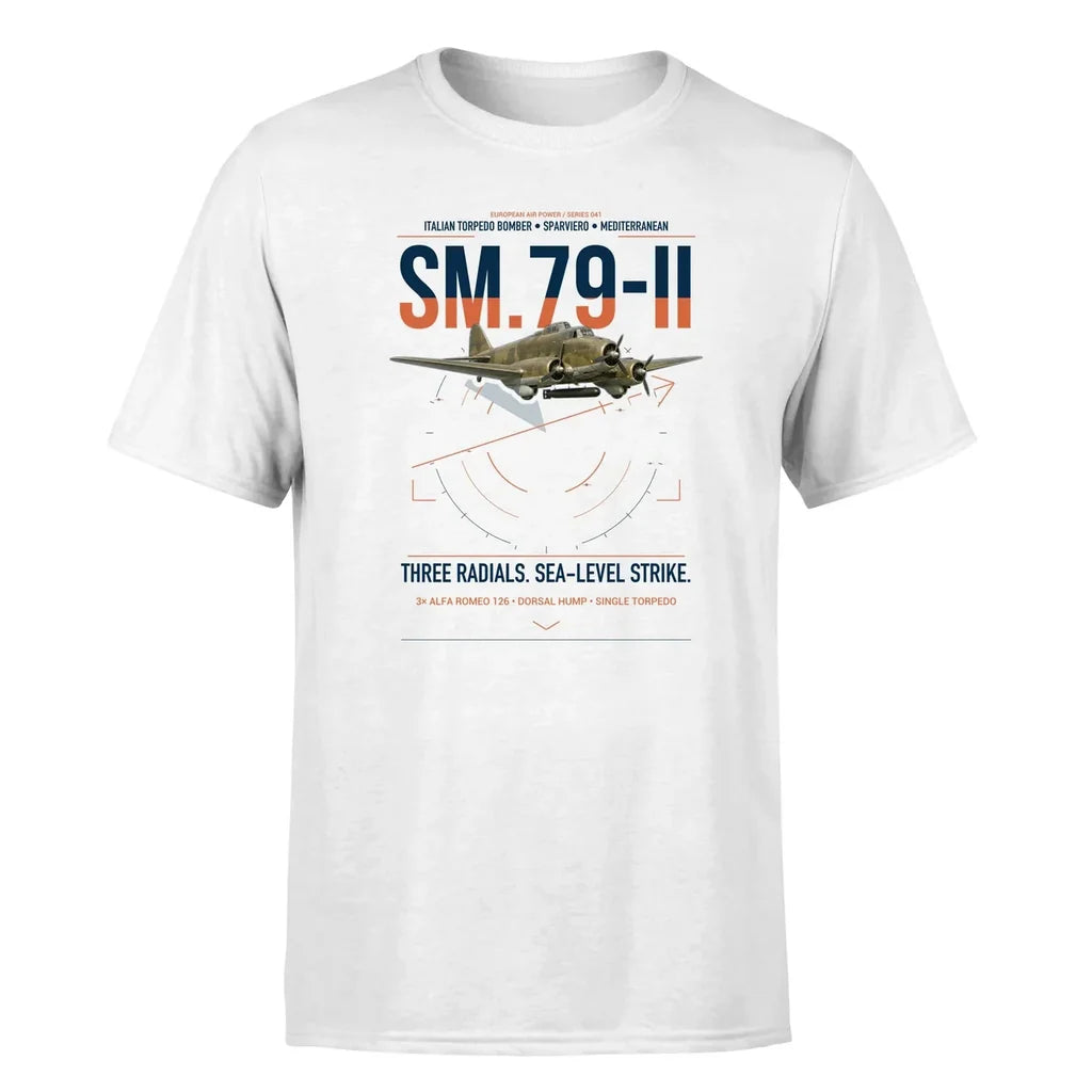 Savoia-Marchetti SM.79-II Sparviero design on white t-shirt, single-side print