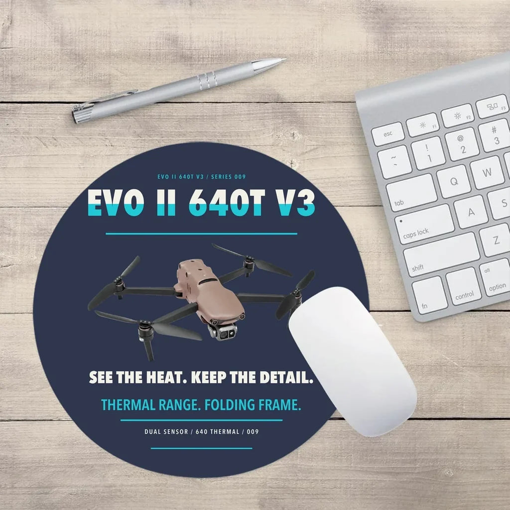 Autel EVO II Dual 640T V3 design on navy blue round mouse pad