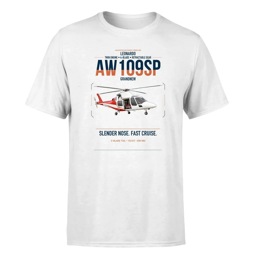 Leonardo AW109SP GrandNew design on white t-shirt, single-side print