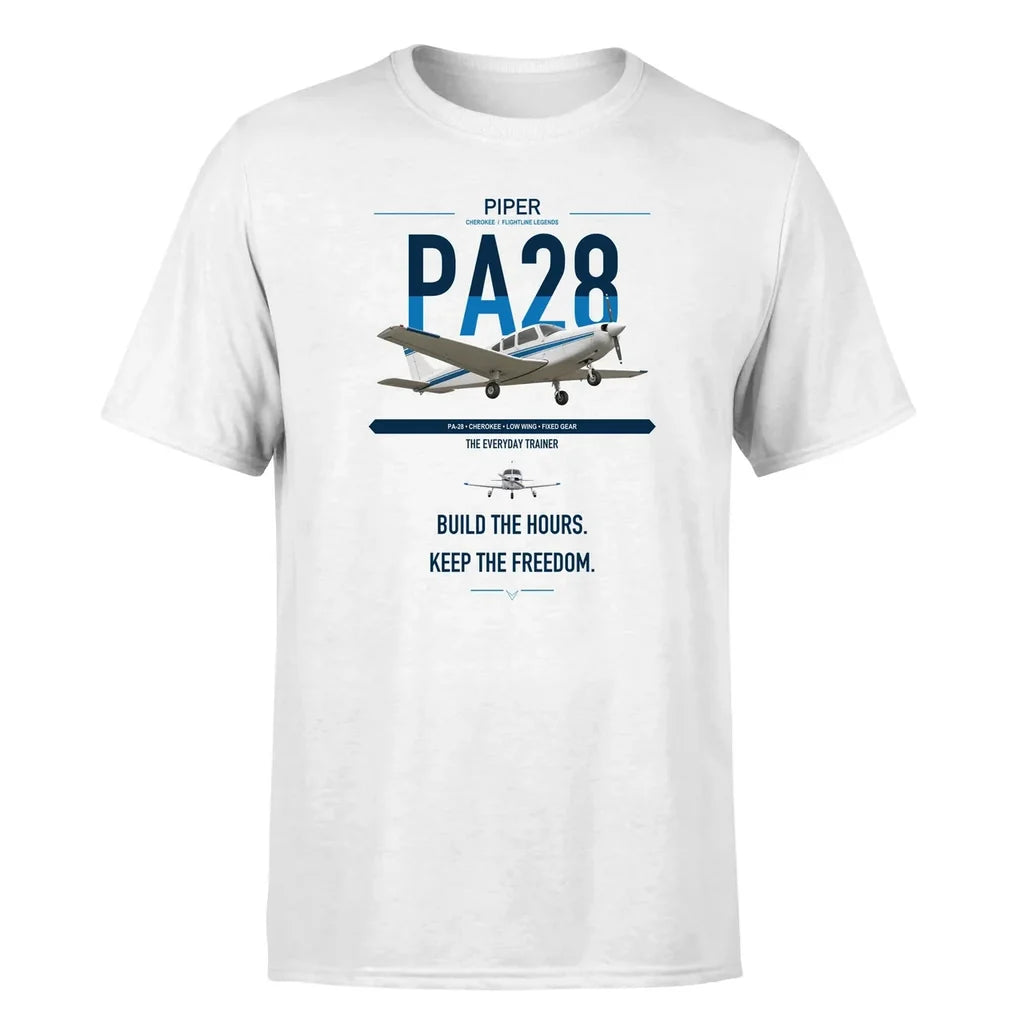 Piper PA-28 Cherokee design on white t-shirt, single-side print