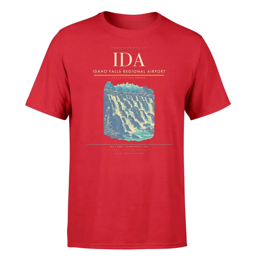 Idaho Falls Regional Airport (IDA) T-Shirt single-side front print in Red | idaho-falls-regional-airport-ida-double-side-t-shirt