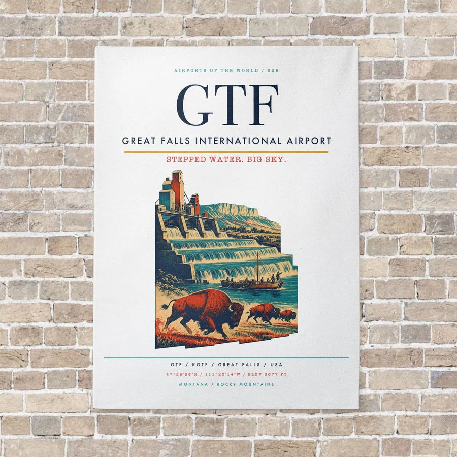 Great Falls International Airport GTF vertical canvas print - no frame - white background