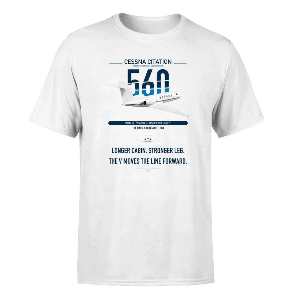 Cessna Citation 560 - Citation V design on white double-side t-shirt, single-side print