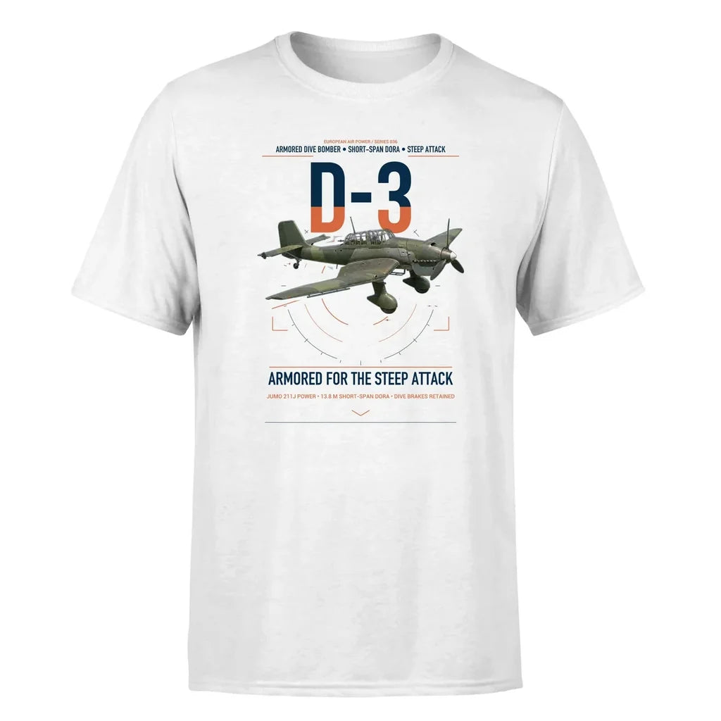 Junkers Ju 87D-3 design on white t-shirt, single-side print