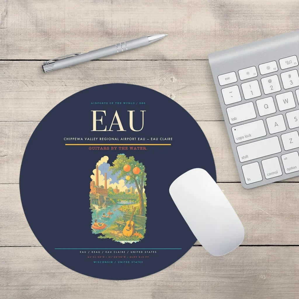 Chippewa Valley Regional Airport (EAU) design on navy blue round mouse pad