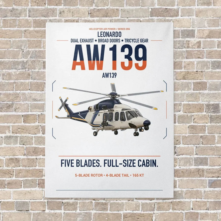 Leonardo AW139 vertical canvas print - no frame - white background
