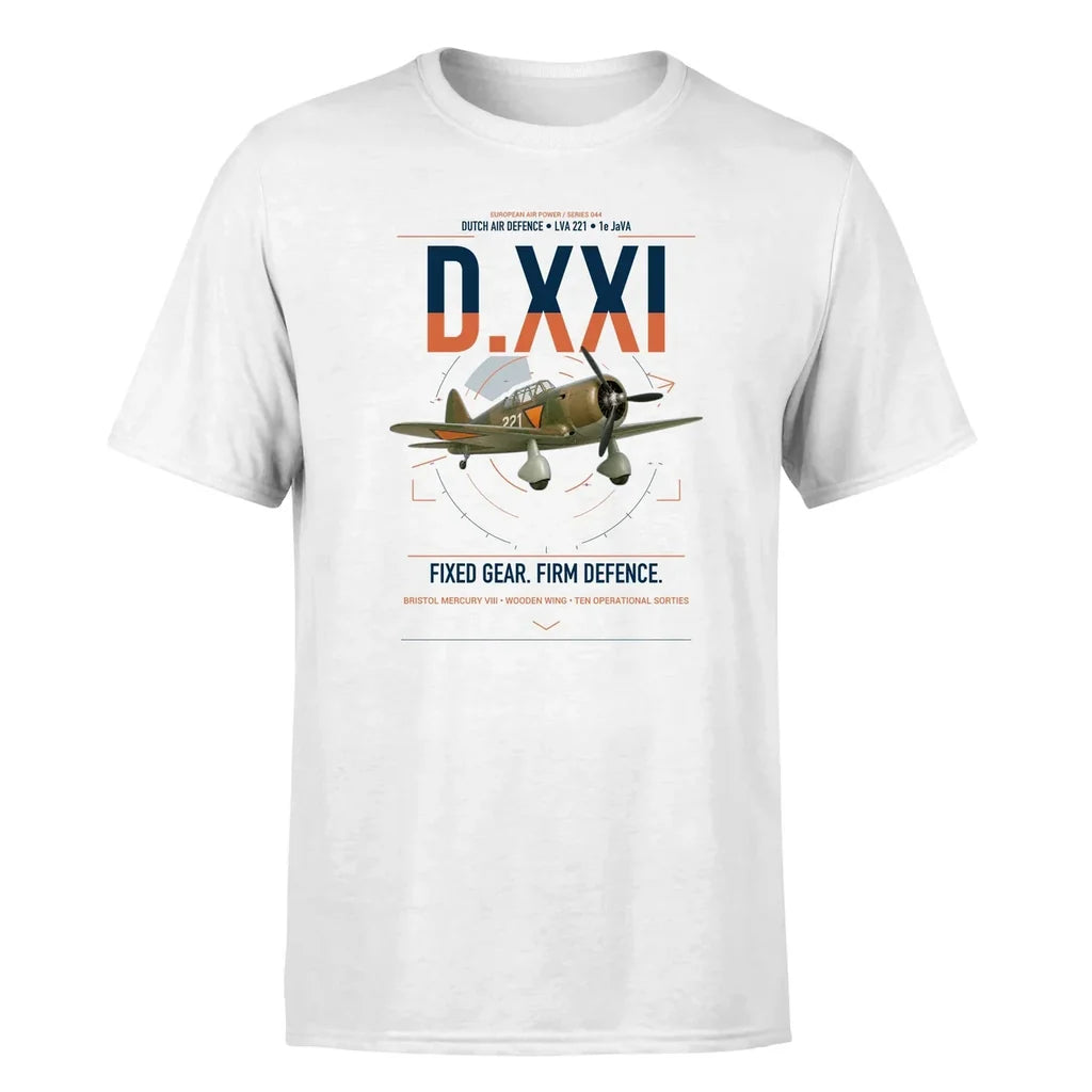Fokker D.XXI — Dutch LVA aircraft 221 design on white t-shirt, single-side print