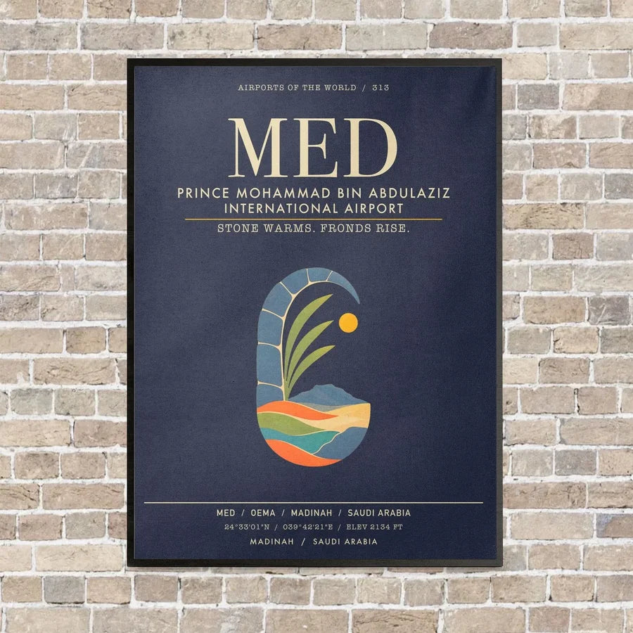 Prince Mohammad Bin Abdulaziz International Airport MED - Canvas Framed - Navy Blue