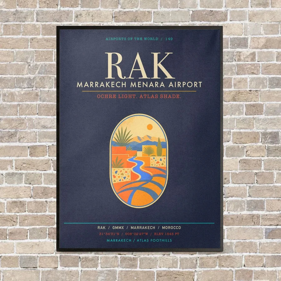 Marrakech Menara Airport RAK - Canvas Framed - Navy Blue