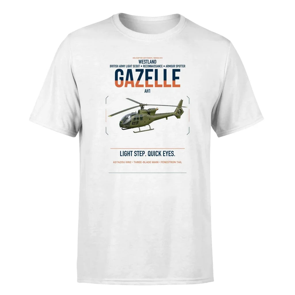 Westland Gazelle AH1 design on white t-shirt, single-side print