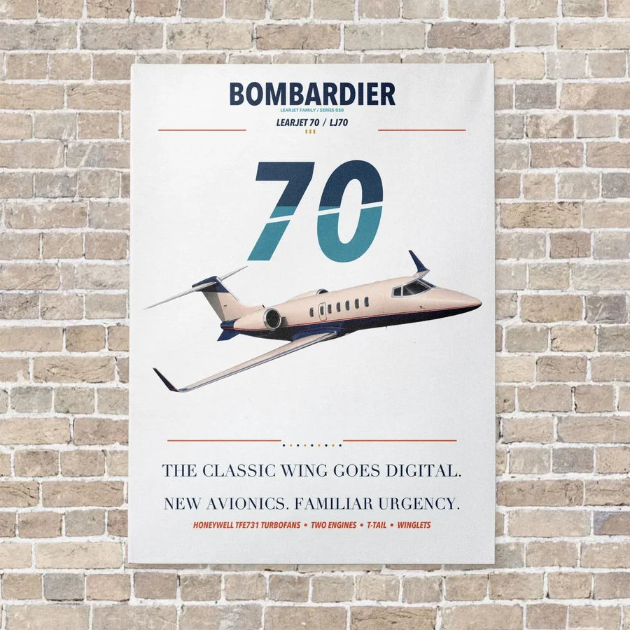 Bombardier Learjet 70 vertical canvas print - no frame - white background
