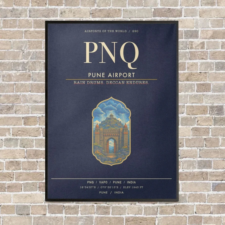 Pune Airport PNQ - Canvas Framed - Navy Blue
