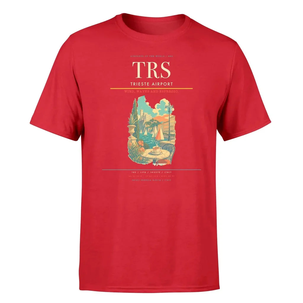 Trieste Airport (TRS) T-Shirt single-side front print in Red | trieste-airport-trs-double-side-t-shirt