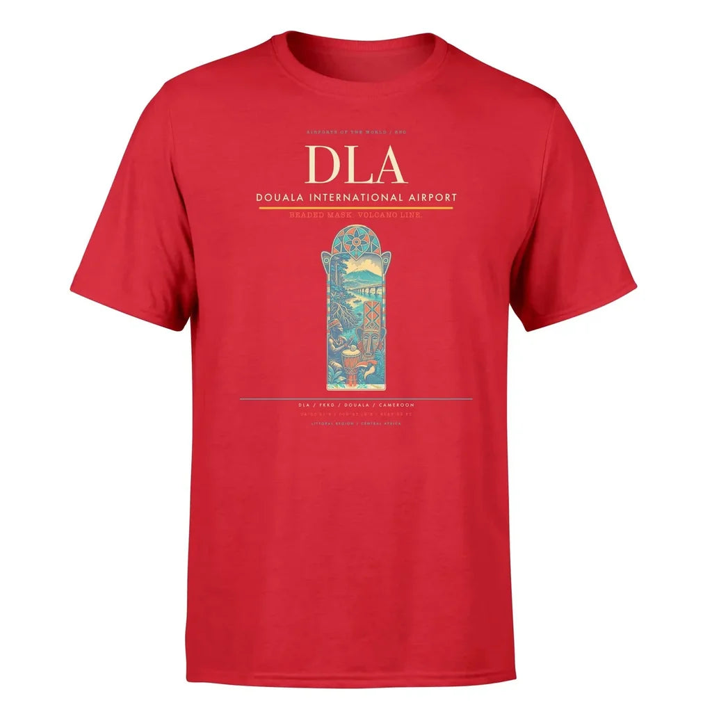 Douala International Airport (DLA) T-Shirt single-side front print in Red | douala-international-airport-dla-double-side-t-shirt