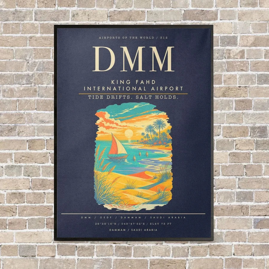 King Fahd International Airport DMM - Canvas Framed - Navy Blue