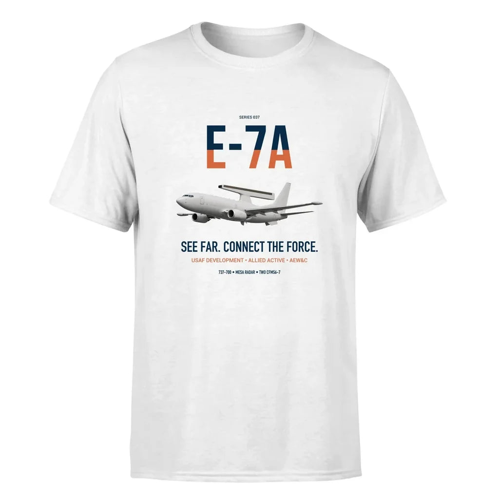 E-7A Wedgetail design on white double-side t-shirt, single-side print