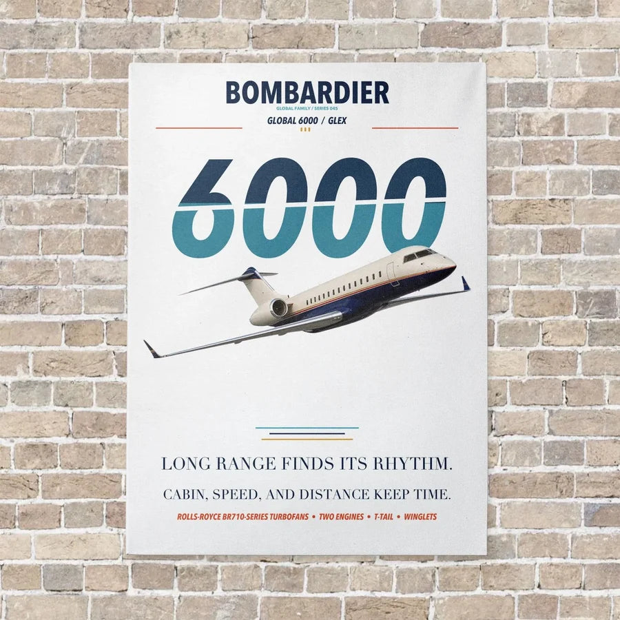 Bombardier Global 6000 vertical canvas print - no frame - white background