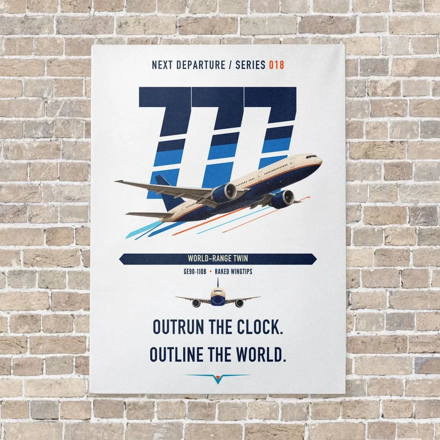 Boeing 777-200LR vertical canvas print - no frame - white background