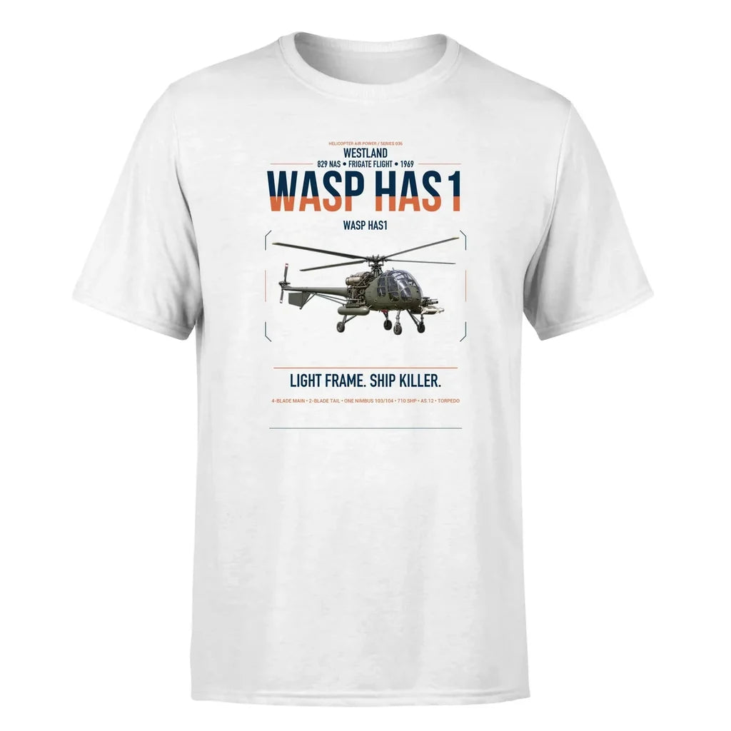 Westland Wasp HAS1 design on white t-shirt, single-side print