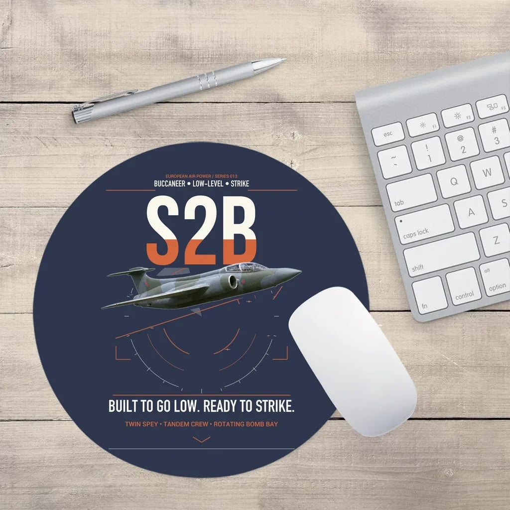 Blackburn Buccaneer S2B design on navy blue round mouse pad