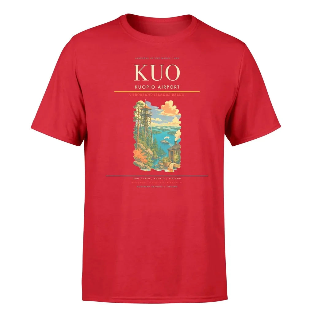 Kuopio Airport (KUO) T-Shirt single-side front print in Red | kuopio-airport-kuo-double-side-t-shirt