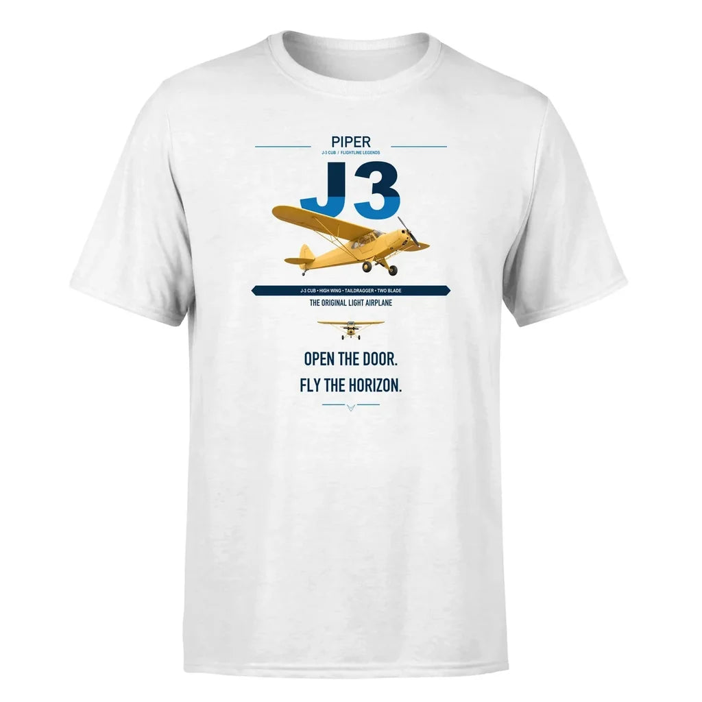 Piper J-3 Cub design on white t-shirt, single-side print