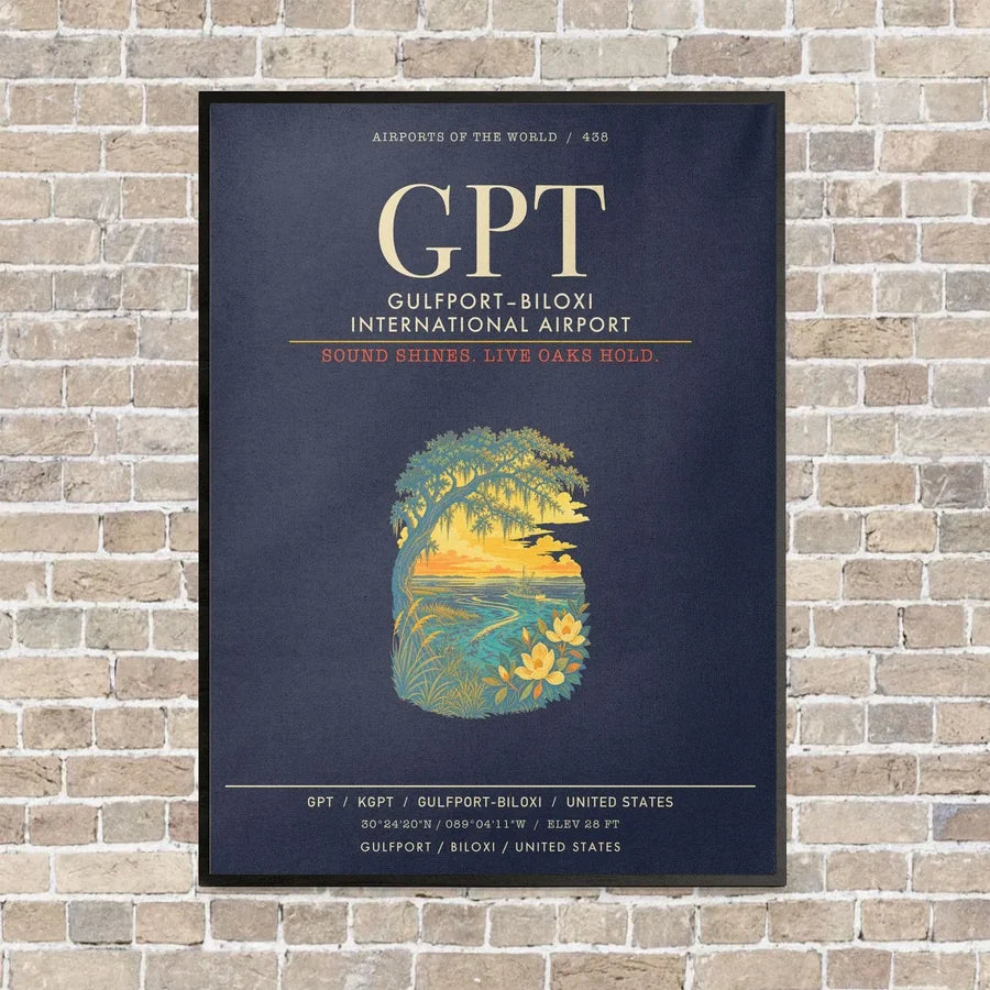 GulfportBiloxi International Airport GPT - Canvas Framed - Navy Blue