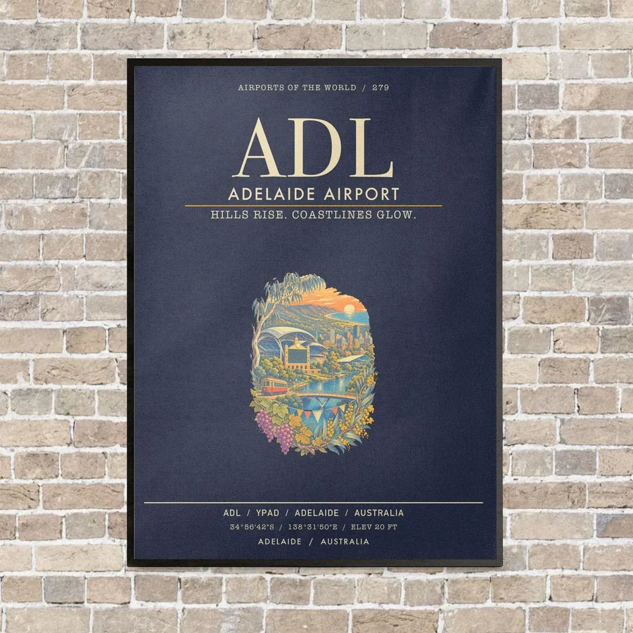 Adelaide Airport ADL - Canvas Framed - Navy Blue